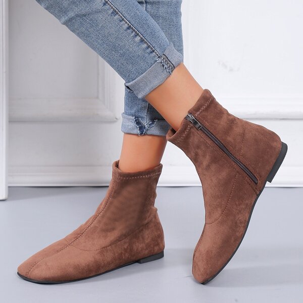 

Minimalist Side Zipper Ankle Boots, Brown