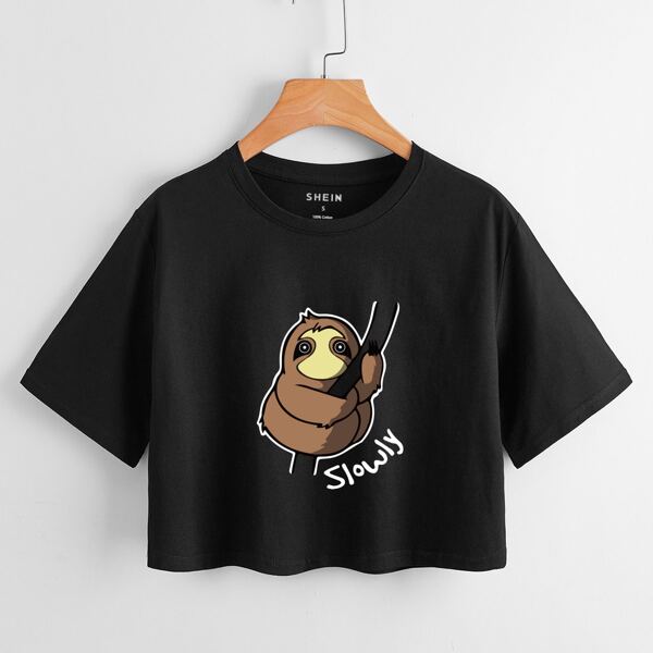 

Platypus And Letter Graphic Crop Tee, Black