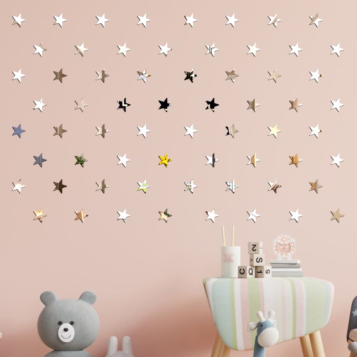 

32pcs Star Shaped Mirror Surface Wall Sticker, Silver