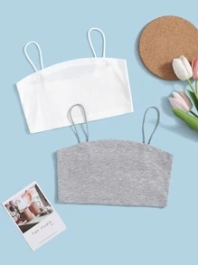 SHEIN 女童2件套短款吊帶背心上衣 - 彩色 - 查看 1