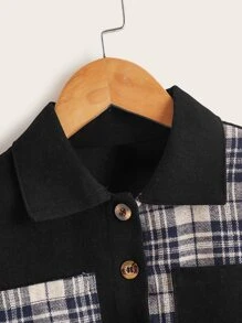 女孩格紋雙口袋燈籠袖襯衫 - 彩色 - 查看 3