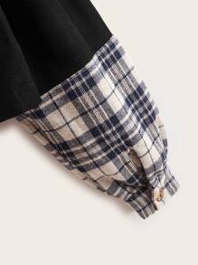 女孩格紋雙口袋燈籠袖襯衫 - 彩色 - 查看 4