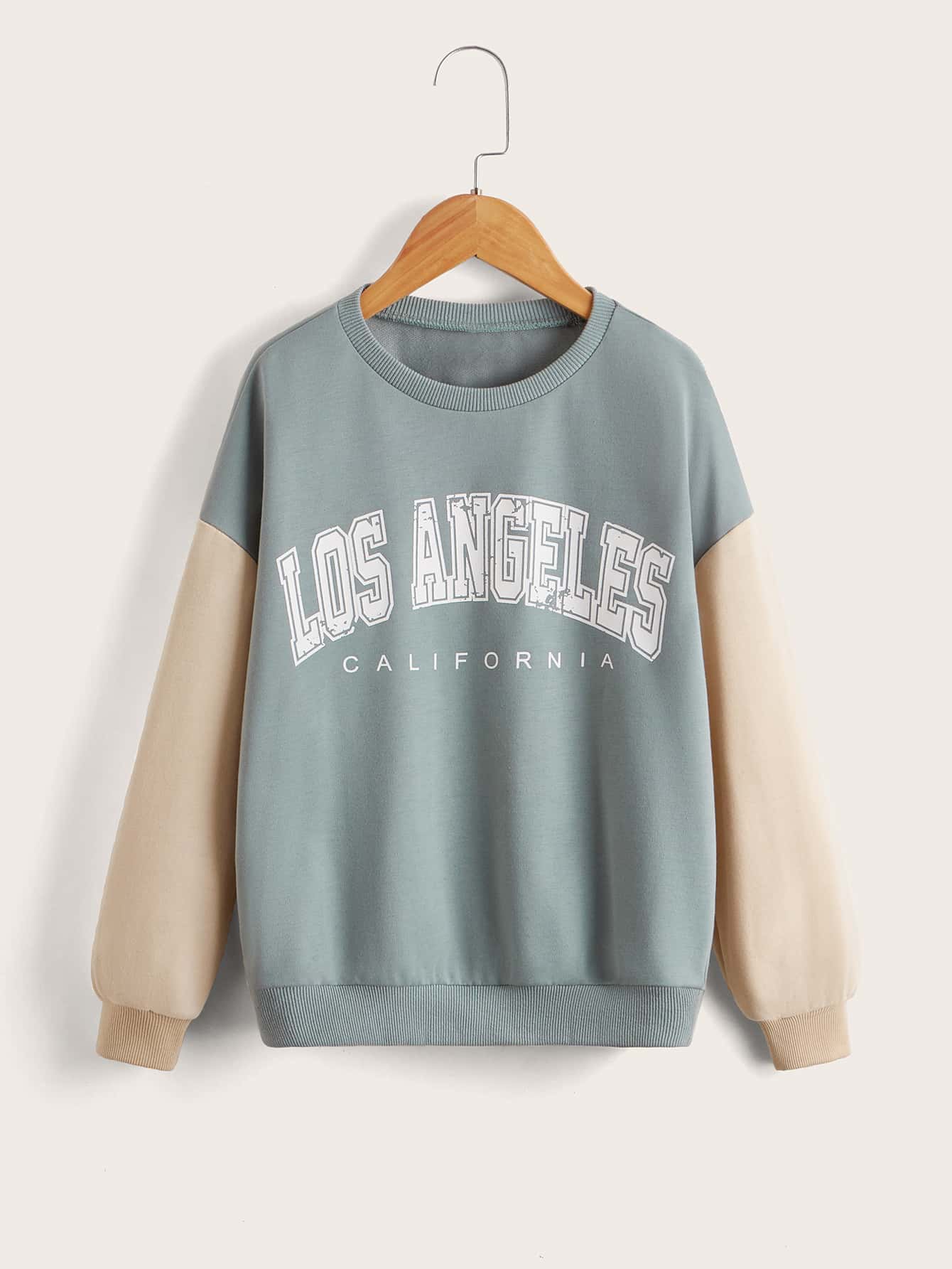 Tween Girl Letter Graphic Color Block Drop Shoulder Sweatshirt