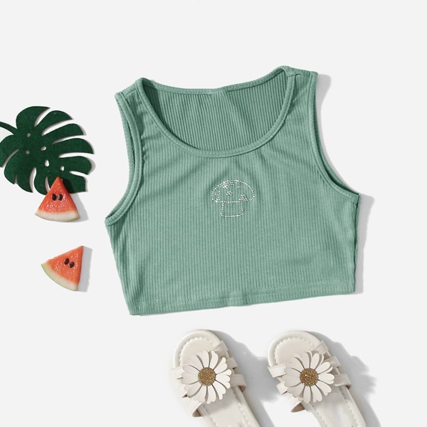 

Girls Rhinestone Mushroom Tee, Green