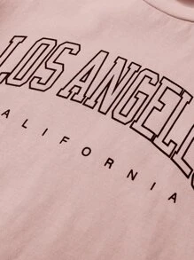 SHEIN Tween Girl Short Sleeve Knit Letter Print Dress - Dusty Pink - View 3