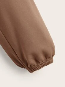 SHEIN Leisure Solid Color Long Sleeve Tween Girl Short Hemline Sports Sweatshirt With Dropped Shoulders - Mocha Brown - View 4