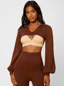 SHEIN SXY Áo len nữ màu trơn Gợi cảm - Màu nâu Sô-cô-la - Xem 2