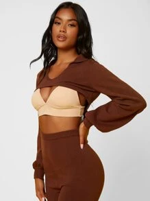 SHEIN SXY Áo len nữ màu trơn Gợi cảm - Màu nâu Sô-cô-la - Xem 3