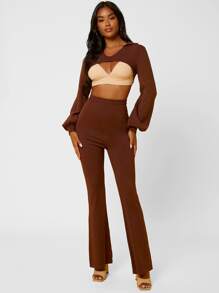 SHEIN SXY Áo len nữ màu trơn Gợi cảm - Màu nâu Sô-cô-la - Xem 4