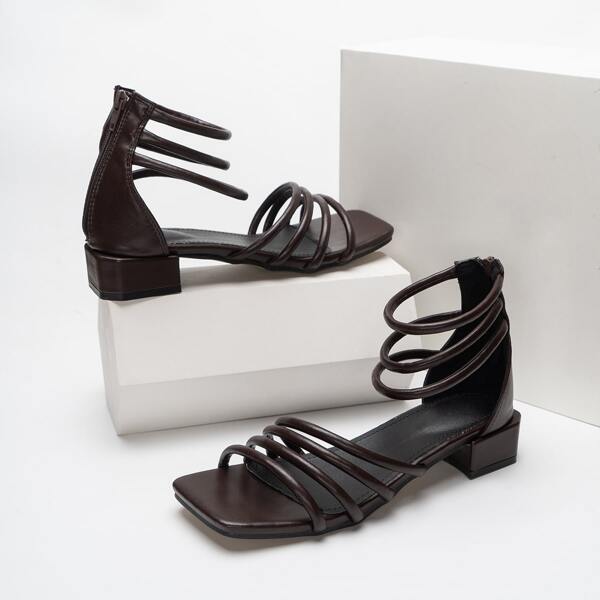 

Side Zipper Chunky Strappy Sandals, Chocolate brown