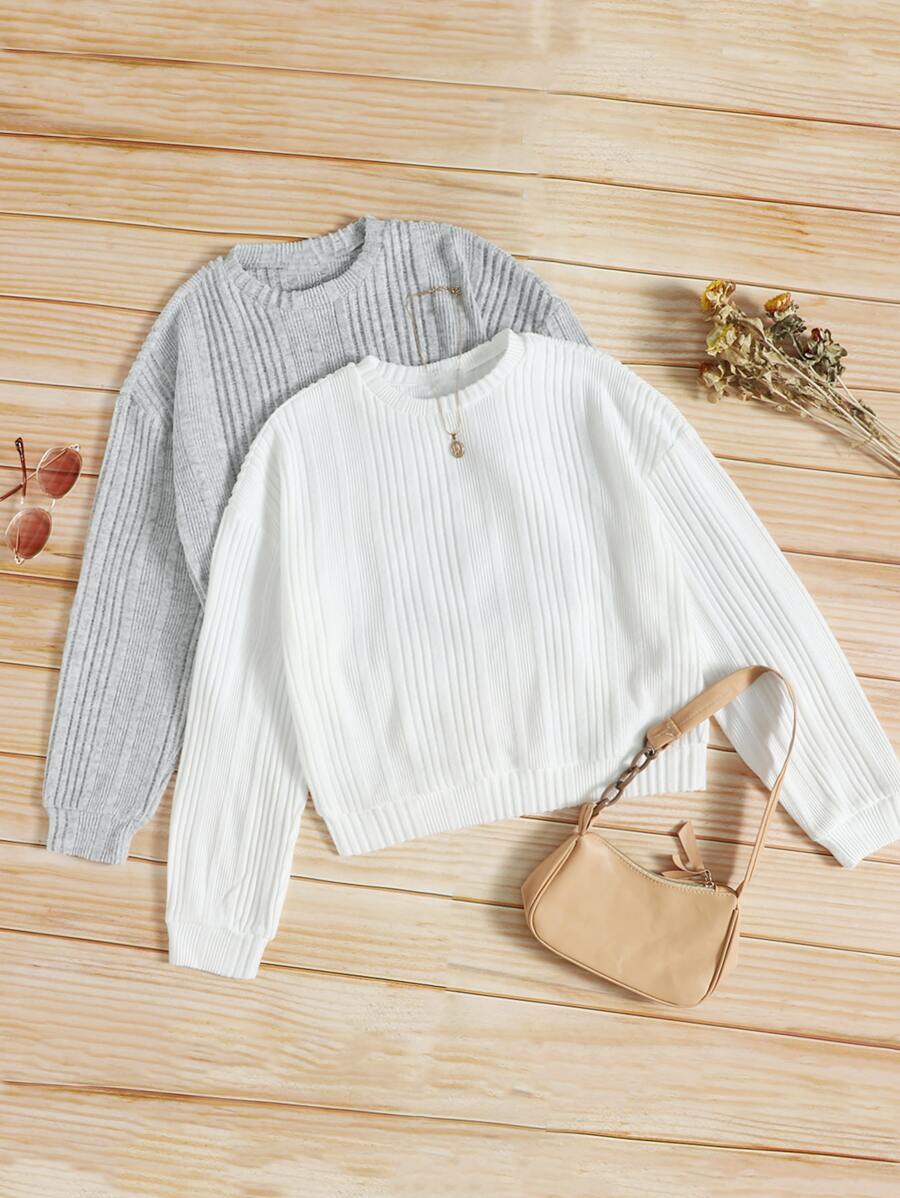 Muchica 2pcs Ribbed Knit Pullover - Multicolor - View 1