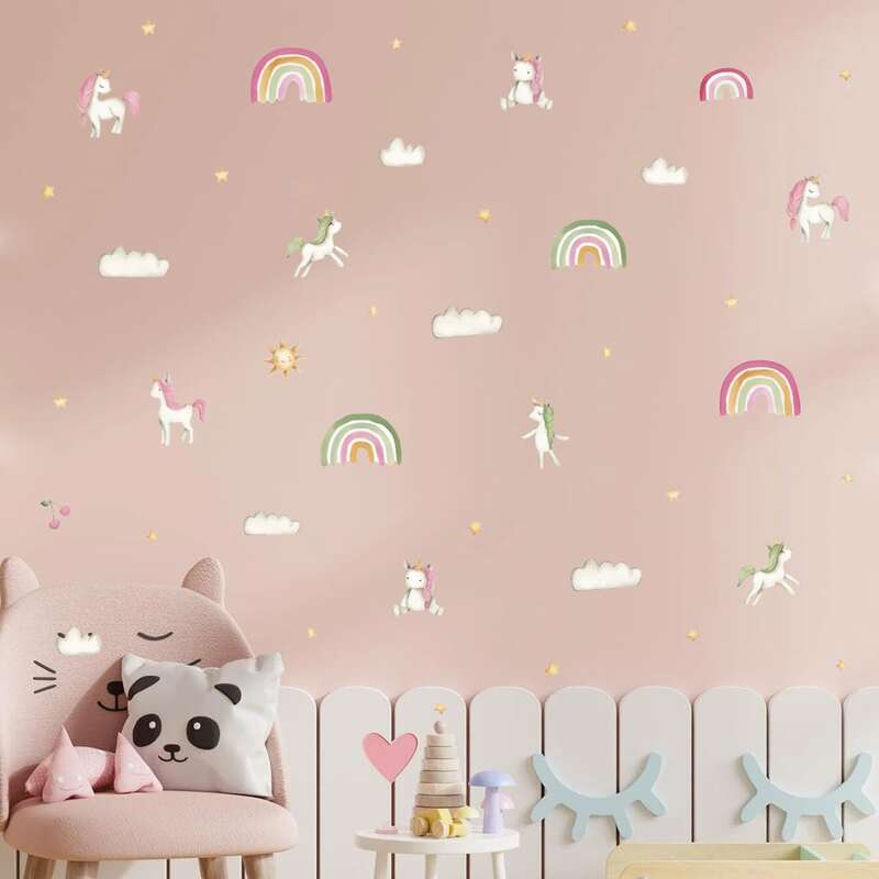 

Unicorn & Rainbow Print Wall Sticker, Multicolor