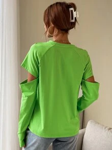 鏤空插肩袖襯衫 - 青檸色 - 查看 2