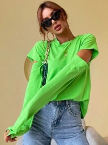 鏤空插肩袖襯衫 - 青檸色 - 查看 4