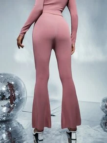 Modelyn Solid High Waist Knit Trousers - Pink - View 2