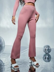 Modelyn Solid High Waist Knit Trousers - Pink - View 5