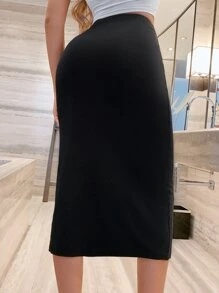 SHEIN SXY 高腰鏈條細節不對稱下擺半身裙 - 黑色 - 查看 2