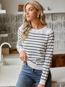 SHEIN Frenchy Striped Button Detail Jumper - Black and White - View 1