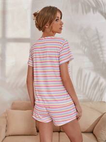 SHEIN Unity Colorful Stripe Print Pajama Set