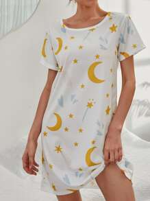 月亮星星圖案睡裙 - 白色 - 查看 6