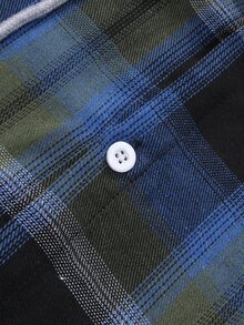 Manfinity Hypemode Men Plaid Print Button Up Drawstring Hooded Shirt Without Tee - Multicolor - View 5