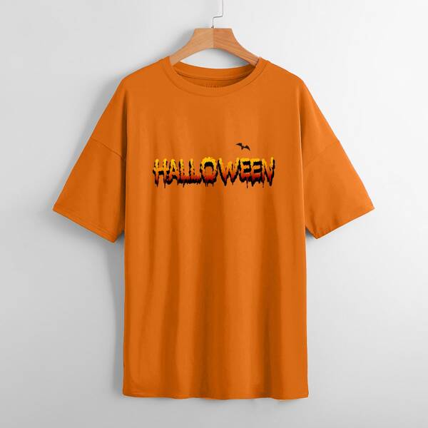 

Halloween & Letter Graphic Tee, Orange