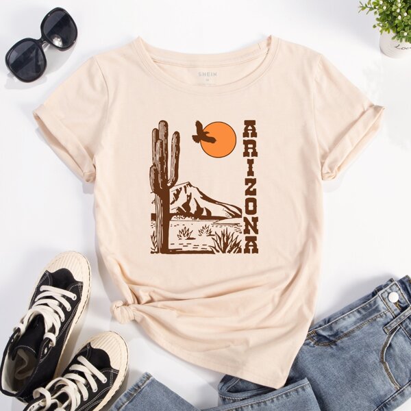 

Letter & Graphic Short Sleeve Tee, Apricot