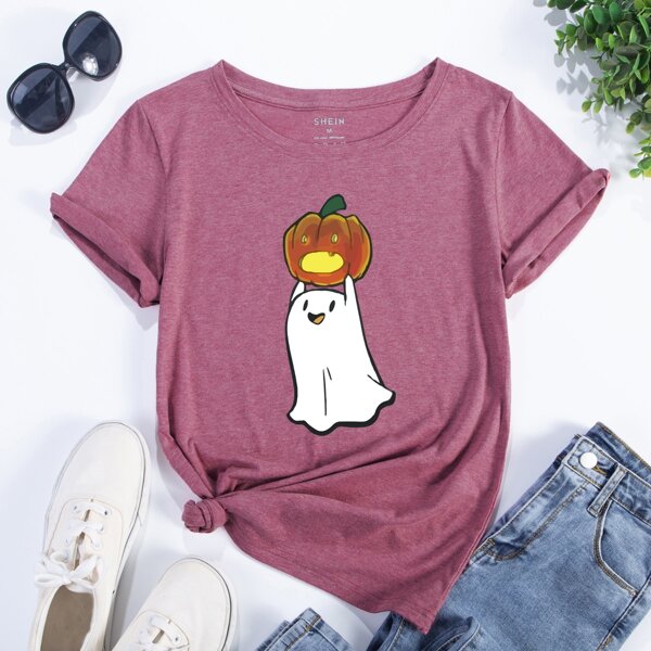 

Halloween Print Short Sleeve Tee, Purple