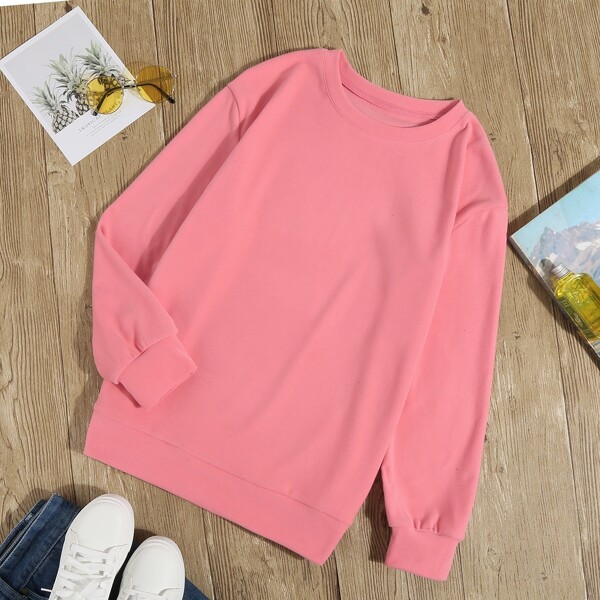 

Solid Drop Shoulder Sweatshirt, Hot pink