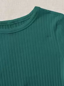 SHEIN EZwear 女士休闲罗纹圆领短袖 T 恤迷你连衣裙，夏季 - 彩色 - 查看 4