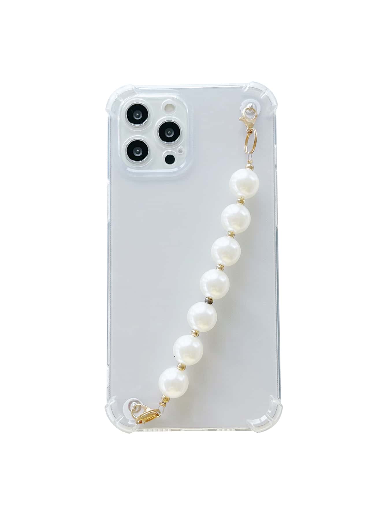Faux Pearl Hand Strap Clear Phone Case