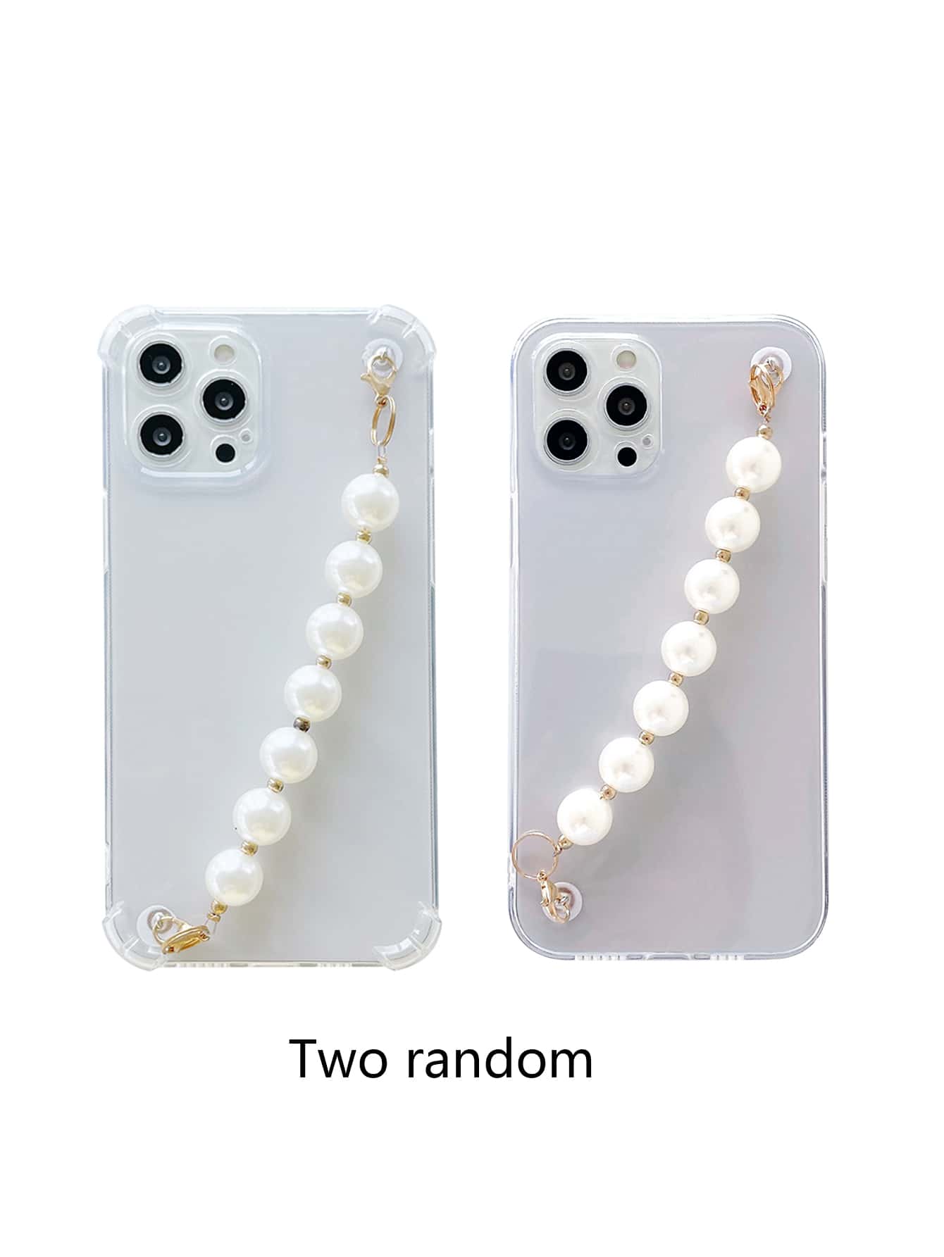 Faux Pearl Hand Strap Clear Phone Case