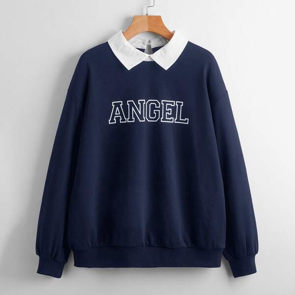 

Contrast Neck Letter Graphic Drop Shoulder Sweatshirt, Navy blue