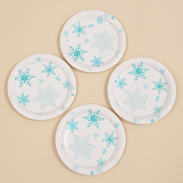 

10pcs 7 Inch Snowflake Print Disposable Plate, Multicolor
