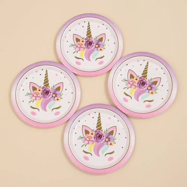 

16pcs 7 Inch Unicorn Print Disposable Plate, Multicolor