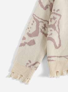 SHEIN Qutie 大碼鏤空毛邊圖形圖案套頭毛衣 - 彩色 - 查看 4