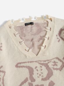 SHEIN Qutie 大碼鏤空毛邊圖形圖案套頭毛衣 - 彩色 - 查看 5