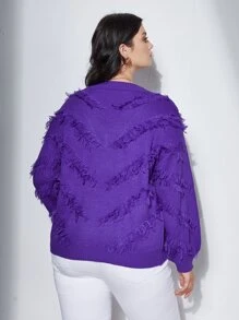 SHEIN Plus Solid Fringe Trim Jumper - Violet Purple - View 2
