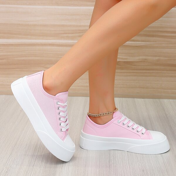 

Two Tone Lace-up Front Skate Shoes, Pink