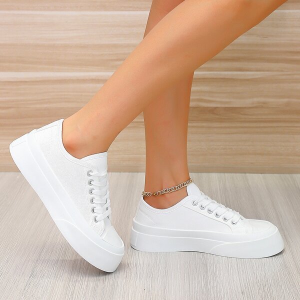 

Minimalist Lace Up Front Canvas Shoes, White