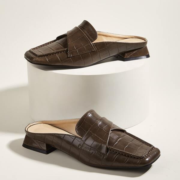 

Croc Embossed Loafer Mules, Coffee brown