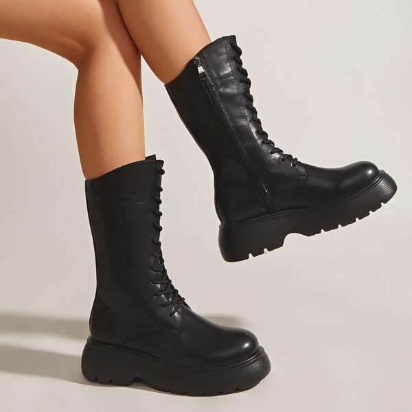

Minimalist Lace-up Front Combat Boots, Black