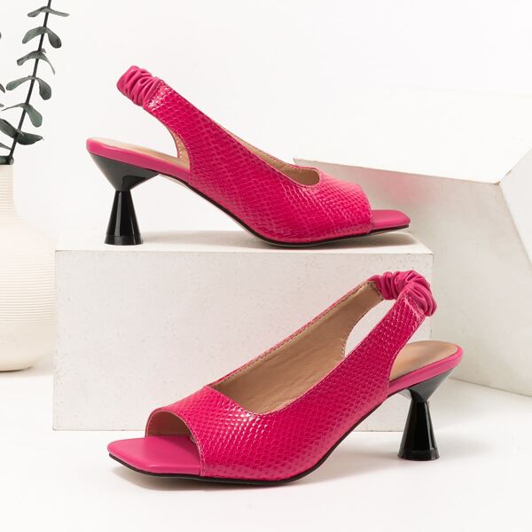 

Peep Toe Snakeskin Print Slingback Pumps, Hot pink