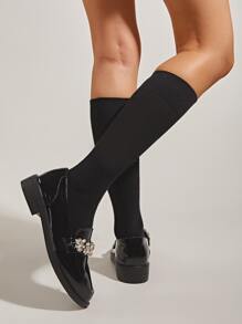 Fall/Winter Women's Fashionable Flat Loafers With Minimalist Design And Gemstone Decor Valentines - Black - View 3