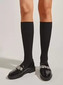 Fall/Winter Women's Fashionable Flat Loafers With Minimalist Design And Gemstone Decor Valentines - Black - View 4