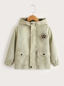 SHEIN 小男童標語和小熊印花翻蓋口袋連帽外套