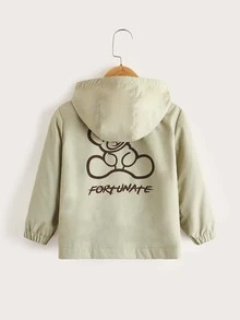 SHEIN 小男童標語和小熊印花翻蓋口袋連帽外套