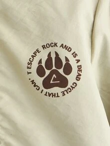 SHEIN 小男童標語和小熊印花翻蓋口袋連帽外套