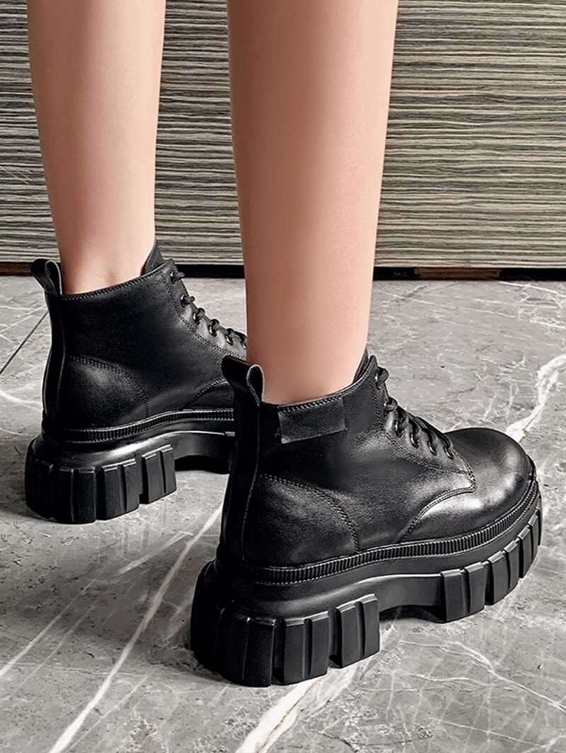 

Lace Up Front Combat Boots, Black