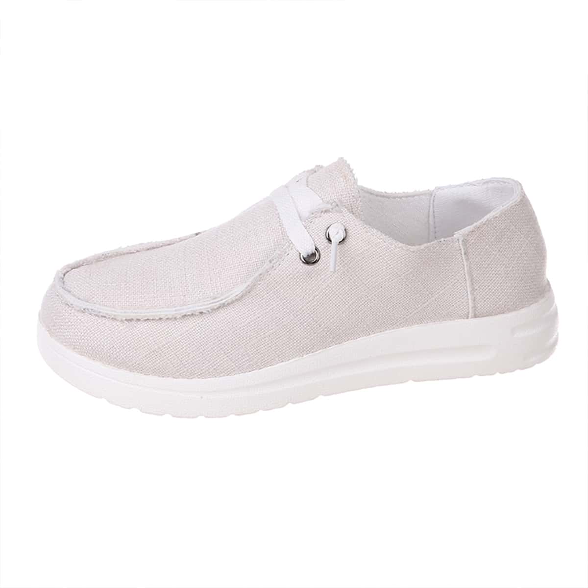 

Lace Up Decor Slip On Casual Shoes, White